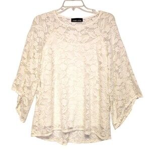 Mac and Me Womens  Ivory Lace Top Bat Wing Sleeve Lined Small